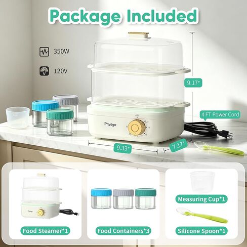 Electric Food Steamer for Cooking, 2-Tier Rapid Egg Cooker, Stackable Steam Cooker for Baby Food, Meal Prep, Quick Healthy Cooking for Vegetables, BPA-Free, 30-Min Timer, 3 Containers&1 Spoon Included in Kuwait