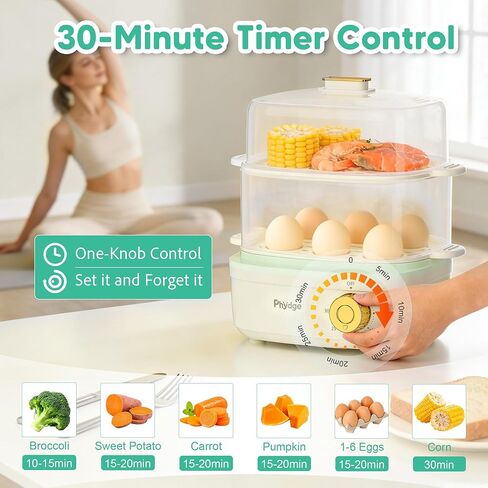 Electric Food Steamer for Cooking, 2-Tier Rapid Egg Cooker, Stackable Steam Cooker for Baby Food, Meal Prep, Quick Healthy Cooking for Vegetables, BPA-Free, 30-Min Timer, 3 Containers&1 Spoon Included in Kuwait