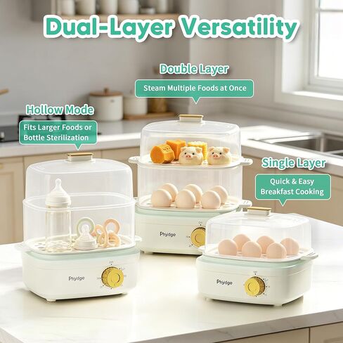 Electric Food Steamer for Cooking, 2-Tier Rapid Egg Cooker, Stackable Steam Cooker for Baby Food, Meal Prep, Quick Healthy Cooking for Vegetables, BPA-Free, 30-Min Timer, 3 Containers&1 Spoon Included in Kuwait