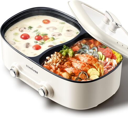Stariver Hot Pot Electric with Divider, 7L Shabu Shabu Pot, 2-Temp Control (Separate Settings per Side) Non-Stick Hotpot Pot Electric, Perfect for Family Dinners & Parties in Kuwait