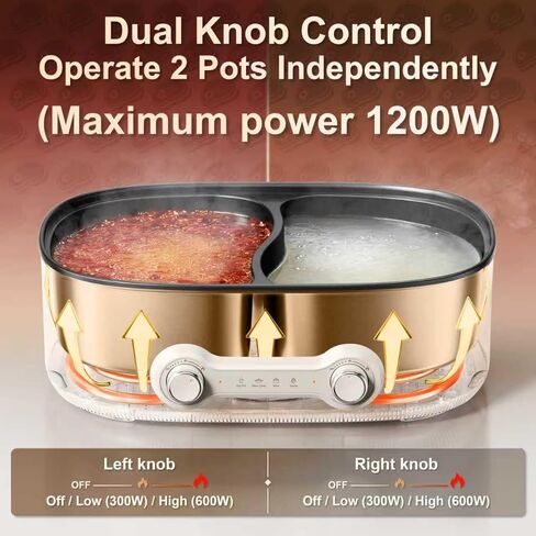 Stariver Hot Pot Electric with Divider, 7L Shabu Shabu Pot, 2-Temp Control (Separate Settings per Side) Non-Stick Hotpot Pot Electric, Perfect for Family Dinners & Parties in Kuwait
