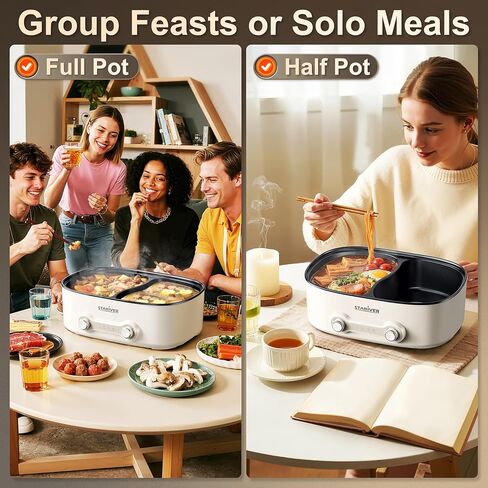 Stariver Hot Pot Electric with Divider, 7L Shabu Shabu Pot, 2-Temp Control (Separate Settings per Side) Non-Stick Hotpot Pot Electric, Perfect for Family Dinners & Parties in Kuwait