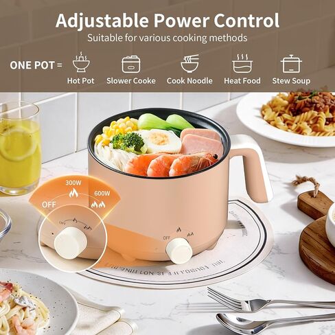 Hot Pot Electric 1.5L, Portable Ramen Non-Stick Cooker for Noodles, Soup, Oatmeal, Ramen Pot with Boil Dry Protection for Dorm, Office, Travel in Kuwait