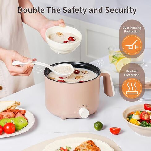 Hot Pot Electric 1.5L, Portable Ramen Non-Stick Cooker for Noodles, Soup, Oatmeal, Ramen Pot with Boil Dry Protection for Dorm, Office, Travel in Kuwait