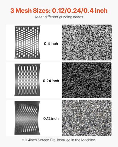 VEVOR Hammer Crusher, 2.5KW 220V Electric Rock Stone Shatter Grinder, Glass Crushing Machine with 100 to 200 kg/h Crushing Capacity, Coal Crusher Milling Machine with 0.12/0.24/0.4 inch Sieve Screens in Kuwait