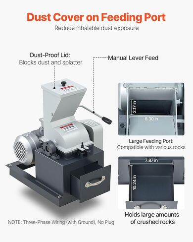 VEVOR Hammer Crusher, 2.5KW 220V Electric Rock Stone Shatter Grinder, Glass Crushing Machine with 100 to 200 kg/h Crushing Capacity, Coal Crusher Milling Machine with 0.12/0.24/0.4 inch Sieve Screens in Kuwait