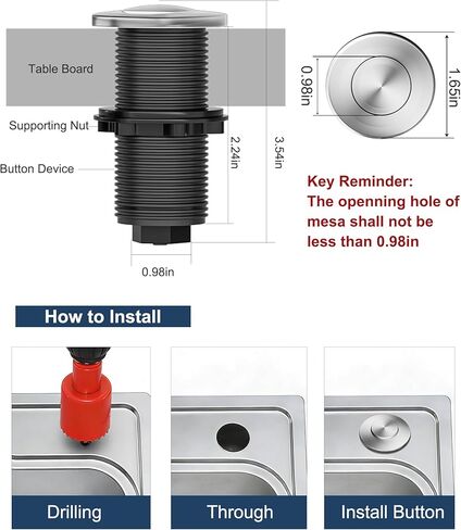 WUKUR Garbage Disposal Air Switch Kit for InSinkErator Garbage Disposal Sink Top Garbage Disposal Button Stainless Steel Brushed Nickel On/Off Air Button, Design for All Garbage Disposals in Kuwait