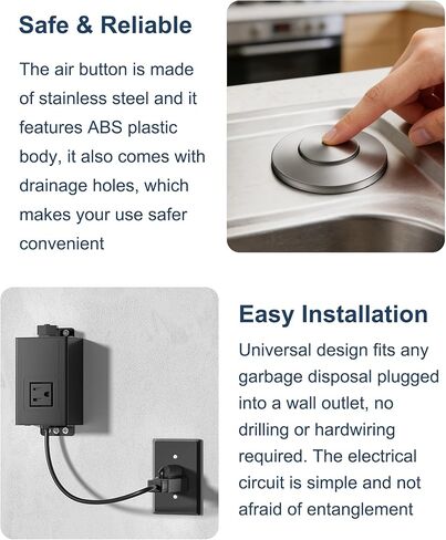 WUKUR Garbage Disposal Air Switch Kit for InSinkErator Garbage Disposal Sink Top Garbage Disposal Button Stainless Steel Brushed Nickel On/Off Air Button, Design for All Garbage Disposals in Kuwait