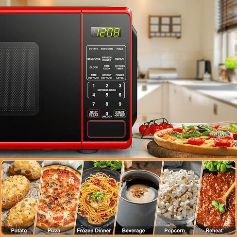 Mainstays 0.7 Cu Ft Countertop Microwave Oven, 700 Watts Compact Microwave with LED Display, 10 Power Levels & 6 Quick-Set Menus Child Safety Lock & Timer Small Microwave for Dorm, Office, Kitchen in Kuwait
