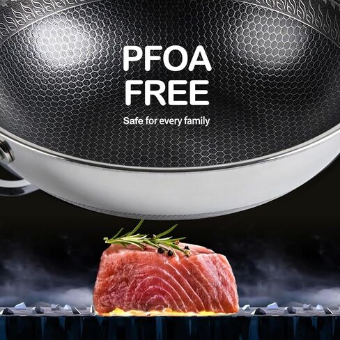 Garvee Wok Pan, 13 Inch Stainless Steel Woks with Lid, Non Stick Stainless Steel Woks for Induction, Hybrid，Electric, Gas, Halogen, All Stoves, Professional PFOA Free Cookware, Dishwasher in Kuwait