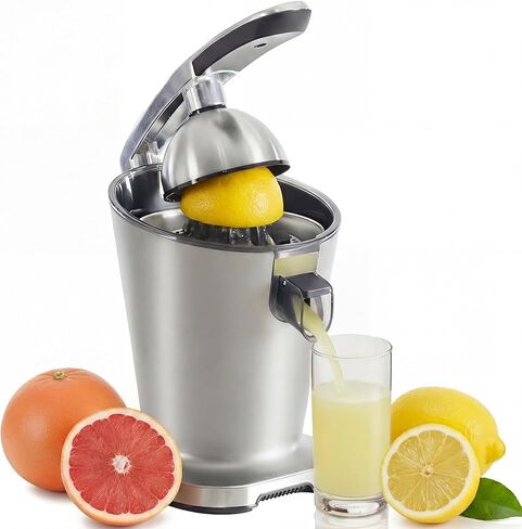 NEWBULIG Electric Citrus Juicer, Automatic Orange Juicer Squeezer with Soft-Grip Handle, Orange Juice Extractor Machines for Lemon Lime Grapefruit, Auto Shut-Off & Dishwasher Safe Parts, Silver in Kuwait