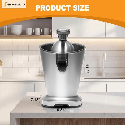 NEWBULIG Electric Citrus Juicer, Automatic Orange Juicer Squeezer with Soft-Grip Handle, Orange Juice Extractor Machines for Lemon Lime Grapefruit, Auto Shut-Off & Dishwasher Safe Parts, Silver in Kuwait