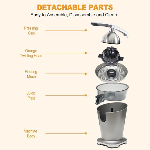 NEWBULIG Electric Citrus Juicer, Automatic Orange Juicer Squeezer with Soft-Grip Handle, Orange Juice Extractor Machines for Lemon Lime Grapefruit, Auto Shut-Off & Dishwasher Safe Parts, Silver in Kuwait