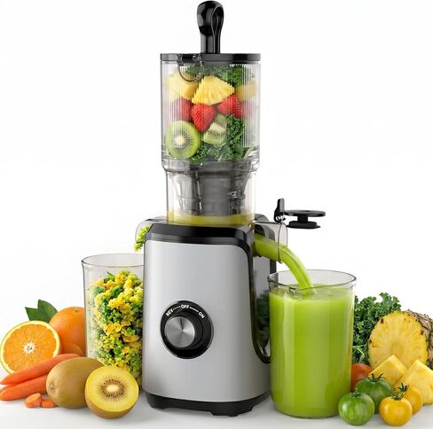 Slow Masticating Juicer, 200W Cold Press Juicer Machine with Safety Lock & Reverse Function, Juice Extractor for Fruits & Vegetables, Easy Clean, Black in Kuwait