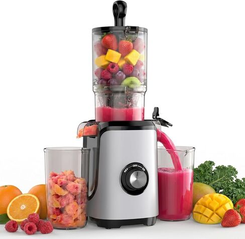 Slow Masticating Juicer, 200W Cold Press Juicer Machine with Safety Lock & Reverse Function, Juice Extractor for Fruits & Vegetables, Easy Clean, Black in Saudi Arabia