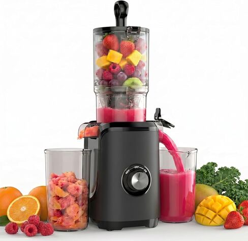 Slow Masticating Juicer, 200W Cold Press Juicer Machine with Safety Lock & Reverse Function, Juice Extractor for Fruits & Vegetables, Easy Clean, Black in Saudi Arabia