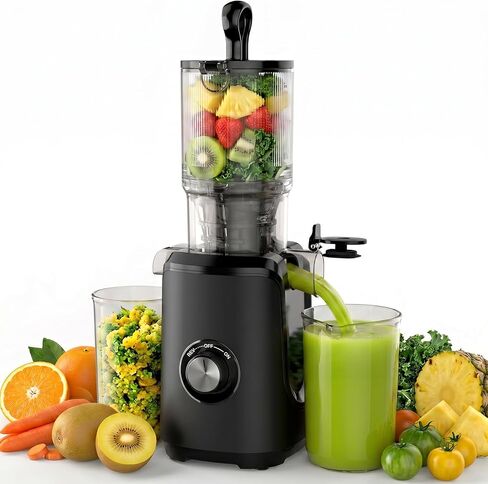 Slow Masticating Juicer, 200W Cold Press Juicer Machine with Safety Lock & Reverse Function, Juice Extractor for Fruits & Vegetables, Easy Clean, Black in Saudi Arabia