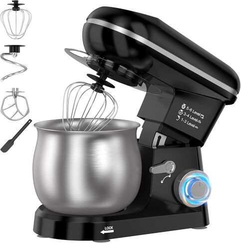 Electric Stand Mixer with 5.3 Quart, Cake Mixer with Stainless Steel Bowl and Stand, Kitchen Mixer Tilt-Head Design Includes Dough Hook, Whisk & Beater - Great for Baking Bread, Cakes, Cookies in Kuwait