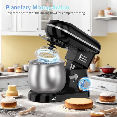 Electric Stand Mixer with 5.3 Quart, Cake Mixer with Stainless Steel Bowl and Stand, Kitchen Mixer Tilt-Head Design Includes Dough Hook, Whisk & Beater - Great for Baking Bread, Cakes, Cookies in Kuwait