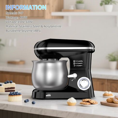 Electric Stand Mixer with 5.3 Quart, Cake Mixer with Stainless Steel Bowl and Stand, Kitchen Mixer Tilt-Head Design Includes Dough Hook, Whisk & Beater - Great for Baking Bread, Cakes, Cookies in Kuwait