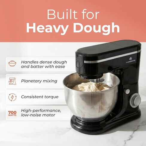 ProMix 1000 Stand Mixer, 700W Tilt-Head Kitchen Mixer with 6.3-Qt Stainless Steel Bowl, 6-Speed Control, Dough Hook, Flat Beater & Whisk, Planetary Mixing Action, Black in Kuwait