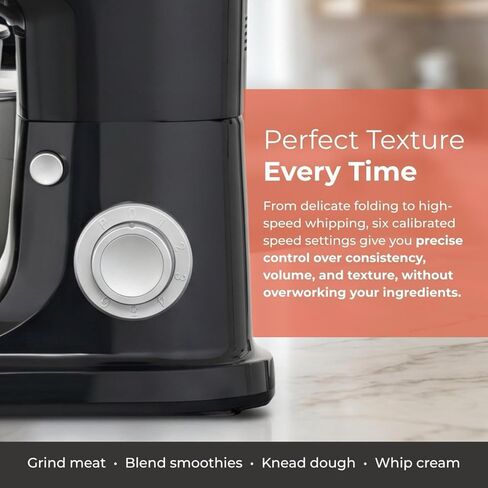 ProMix 1000 Stand Mixer, 700W Tilt-Head Kitchen Mixer with 6.3-Qt Stainless Steel Bowl, 6-Speed Control, Dough Hook, Flat Beater & Whisk, Planetary Mixing Action, Black in Kuwait