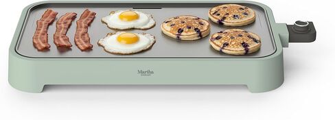 Martha Stewart 12" x 22" Electric Griddle, XL Ceramic Nonstick Flat Top Cooking Surface, Adjustable Temperature Dial, Drip Tray, Dishwasher Safe, 1500W Fast Even Heating, Pancakes & Eggs, Caviar Gray in Kuwait