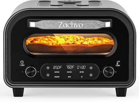 Pizza Oven Indoor, Heats up to 850°F, Makes 12" Pizzas in 90 Seconds, Electric Pizza Oven with 6 Touchscreen Presets, Countertop Pizza Ovens for Kitchen, Recipes & Pizza Stone Peel Included, Silver in Kuwait