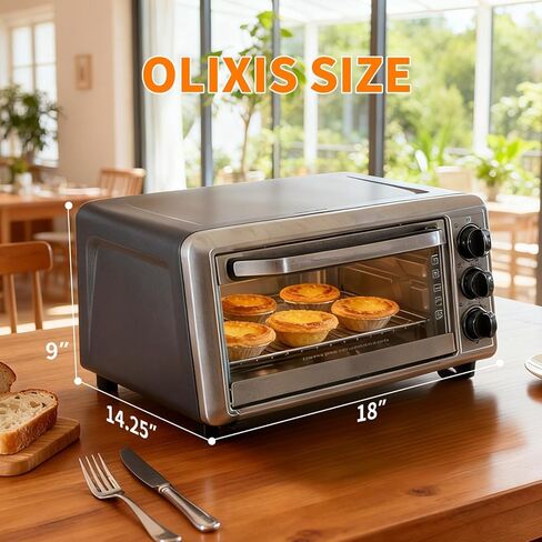 OLIXIS Toaster Ovens Countertop 19Quart, Bake, Toast, Broiler, Pizza and Warm, 1300W, 30 Min Timer, Fry Basket, Backing Pan and Rack Included, Up to 400°F in Kuwait