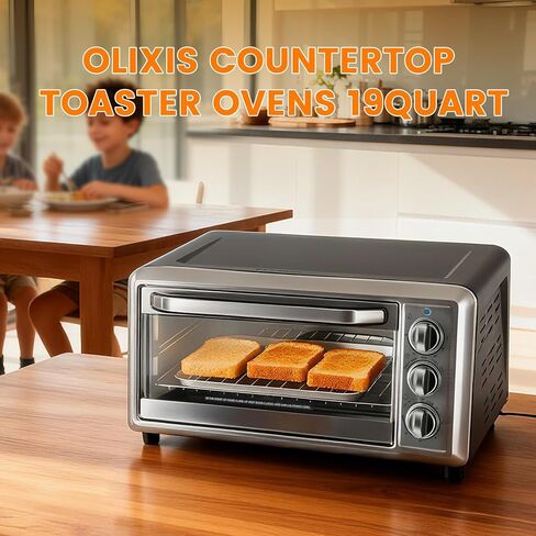 OLIXIS Toaster Ovens Countertop 19Quart, Bake, Toast, Broiler, Pizza and Warm, 1300W, 30 Min Timer, Fry Basket, Backing Pan and Rack Included, Up to 400°F in Kuwait