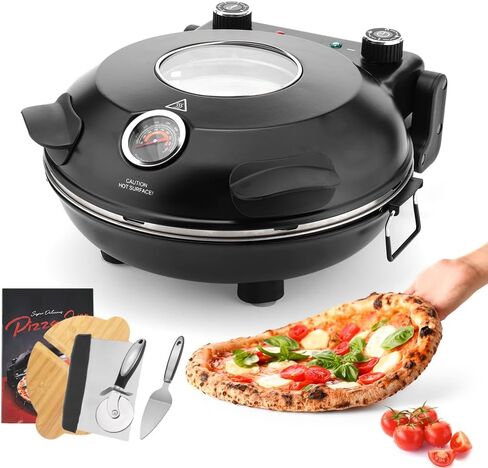 Electric-Pizza-Oven-Indoor, 12 Inches Countertop Cooker,800℉ Electric Pizza Maker with Timer, Ceramic Stone, Viewing Window, Complete Accessory Kit, Black in Saudi Arabia