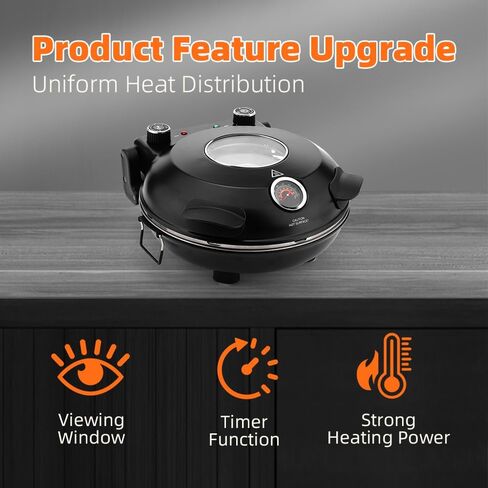 Electric-Pizza-Oven-Indoor, 12 Inches Countertop Cooker,800℉ Electric Pizza Maker with Timer, Ceramic Stone, Viewing Window, Complete Accessory Kit, Black in Saudi Arabia