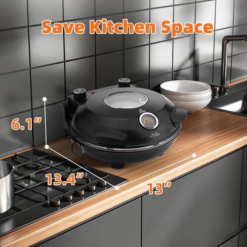 Electric-Pizza-Oven-Indoor, 12 Inches Countertop Cooker,800℉ Electric Pizza Maker with Timer, Ceramic Stone, Viewing Window, Complete Accessory Kit, Black in Saudi Arabia