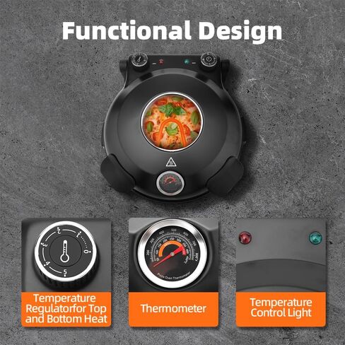 Electric-Pizza-Oven-Indoor, 12 Inches Countertop Cooker,800℉ Electric Pizza Maker with Timer, Ceramic Stone, Viewing Window, Complete Accessory Kit, Black in Saudi Arabia