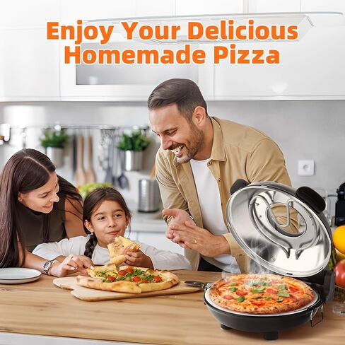 Electric-Pizza-Oven-Indoor, 12 Inches Countertop Cooker,800℉ Electric Pizza Maker with Timer, Ceramic Stone, Viewing Window, Complete Accessory Kit, Black in Saudi Arabia