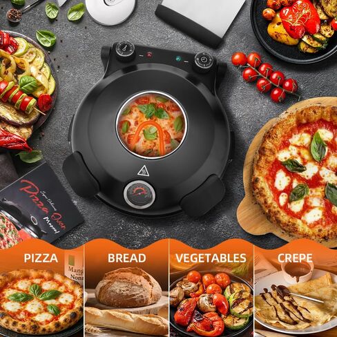 Electric-Pizza-Oven-Indoor, 12 Inches Countertop Cooker,800℉ Electric Pizza Maker with Timer, Ceramic Stone, Viewing Window, Complete Accessory Kit, Black in Saudi Arabia
