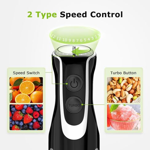 Bonsenkitchen 4-in-1 Immersion Blender Handheld with Food Processor, 12 Speeds Hand Blender with Turbo Mode, Stainless Steel Blade, Egg Whisk, Beaker & Chopper Bowl, Stick Mixer for Smoothie, Puree in Kuwait