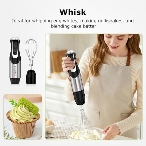 Bonsenkitchen 4-in-1 Immersion Blender Handheld with Food Processor, 12 Speeds Hand Blender with Turbo Mode, Stainless Steel Blade, Egg Whisk, Beaker & Chopper Bowl, Stick Mixer for Smoothie, Puree in Kuwait