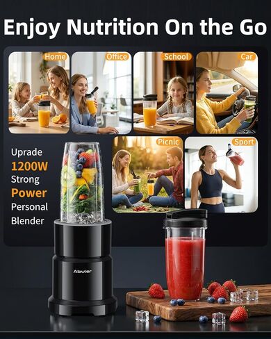 Blender for Smoothie, Personal Blender with 2 * 20oz To-go Cups for Kitchen | 1200W Single Serve Shakes, Personal Blender for Shake and Smoothies for Kitchen, Single Serve Smoothies Maker Mixer for Juice in Saudi Arabia