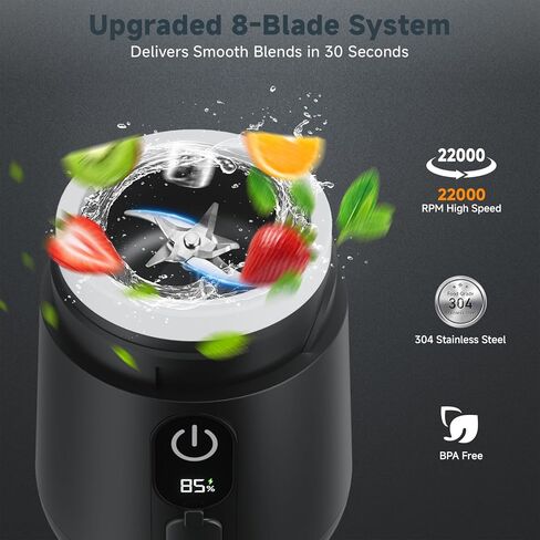 Portable Blender, 8 Blades Personal Size Smoothie Blender for Shakes, USB C Rechargeable Juicer Cup with LED Display, Travel Friendly Mini Mixer for Home, Office, Gym, 17oz, Black in Kuwait