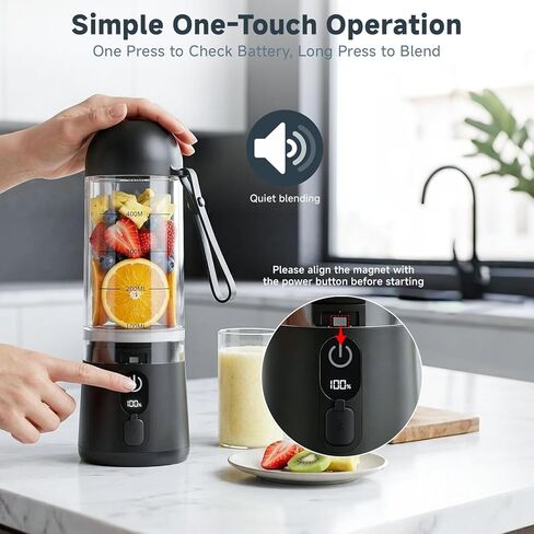 Portable Blender, 8 Blades Personal Size Smoothie Blender for Shakes, USB C Rechargeable Juicer Cup with LED Display, Travel Friendly Mini Mixer for Home, Office, Gym, 17oz, Black in Kuwait
