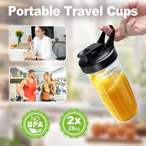 REVOTRA Blender for Smoothies, Personal Blender for Shake and Smoothies for Kitchen with 3 Portable Cups (2x24oz & 1X10oz), 4-Leaf Stainless Steel Blades, Perfect for Frozen Drinks, Ice Crushing in Kuwait