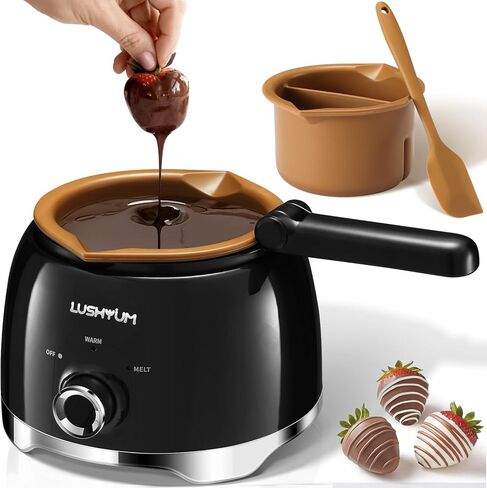 LUSHYUM Chocolate Fondue Pot Set Electric Melting Machine, 4-Cup Capacity 4 Trays 5 Forks 1 Spatula Cheese Warmer, Ideal Gift for Couple Family & Date Night Idea House Warming Holidays, Black in Kuwait