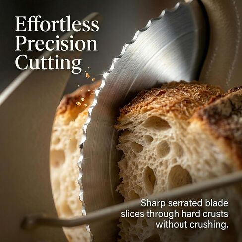 Sourdough Bread Slicer for Homemade Bread & Bagels, Adjustable Thickness Hand Crank Bread Cutter with Anti-Jam Guide Plate, Solid Wood Base & Rust-Proof 430 Stainless Steel Blade in Kuwait