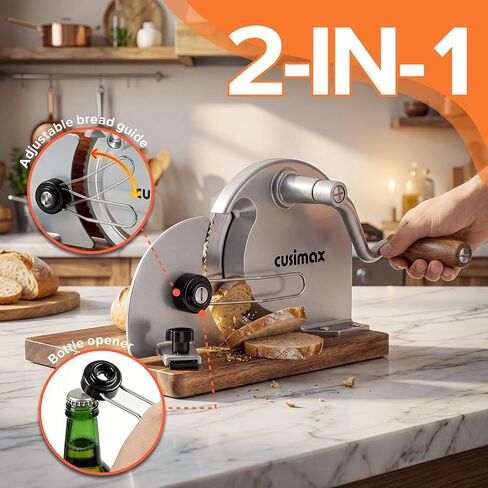 CUSIMAX Manual Bread Slicer for Homemade Sourdough Bread,Hand Crank Bread Slicer with Adjustable Thickness and Stainless Steel Blade,Upgrade Foldable Manual Bread Cutter in Kuwait