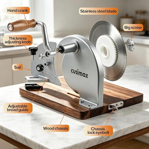 CUSIMAX Manual Bread Slicer for Homemade Sourdough Bread,Hand Crank Bread Slicer with Adjustable Thickness and Stainless Steel Blade,Upgrade Foldable Manual Bread Cutter in Kuwait
