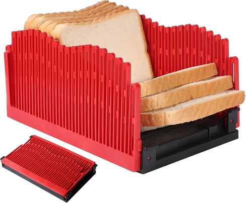 Bread Slicer for Homemade Bread, One-Piece Foldable Compact Storage, Adjustable Width with Scale Markings, Non-Slip Pad & Seamless Crumb Tray, Kitchen Baking Tool in Kuwait