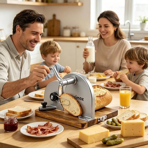 CUSIMAX Manual Bread Slicer for Homemade Sourdough Bread,Hand Crank Bread Slicer with Adjustable Thickness and Stainless Steel Blade,Upgrade Foldable Manual Bread Cutter in Kuwait