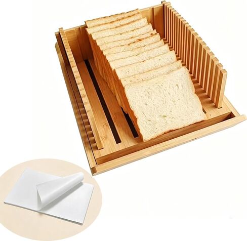 Bamboo Bread Slicer for Homemade Bread - Adjustable Guide with Crumb Tray for Sourdough, Sandwich Loaves & Baking, Foldable Mess-Free Tool for Home Bakers in Kuwait