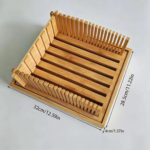 Bamboo Bread Slicer for Homemade Bread - Adjustable Guide with Crumb Tray for Sourdough, Sandwich Loaves & Baking, Foldable Mess-Free Tool for Home Bakers in Kuwait